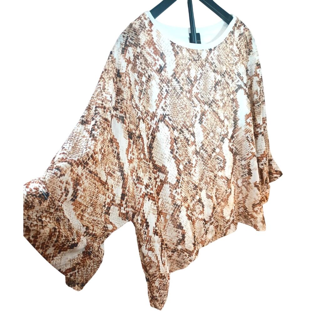WMS Flowy Light Brown & Cream Snake Print Blouse Shirt Medium by Worthington